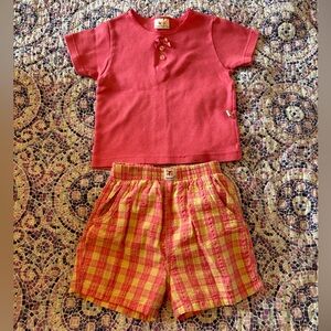 Y2K Carter's Pink Top with Bow Detail and Plaid Shorts.